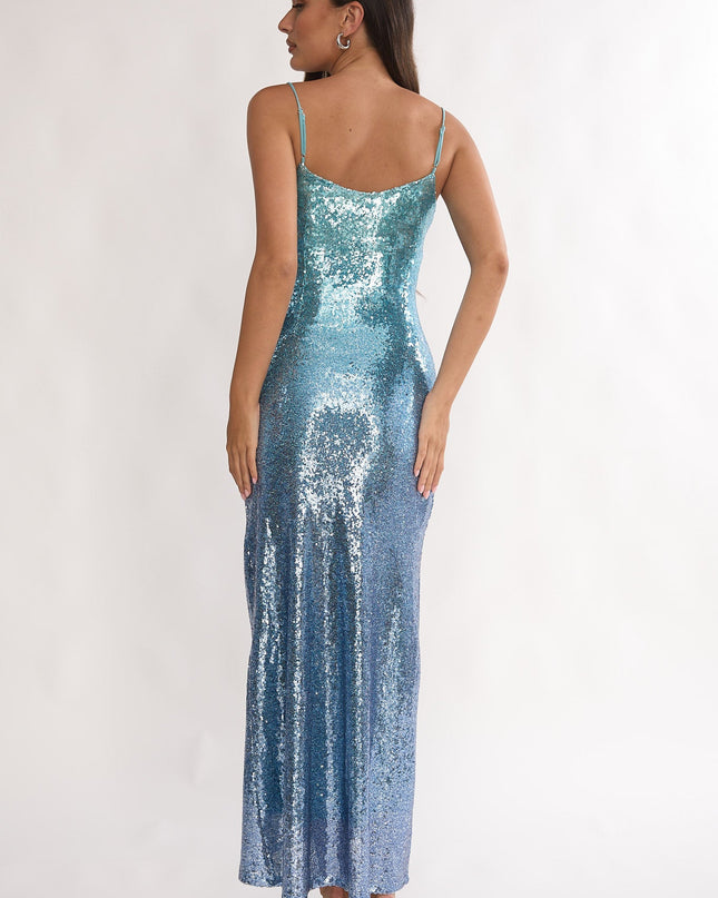 Blue Sequin Maxi Dress Gradient