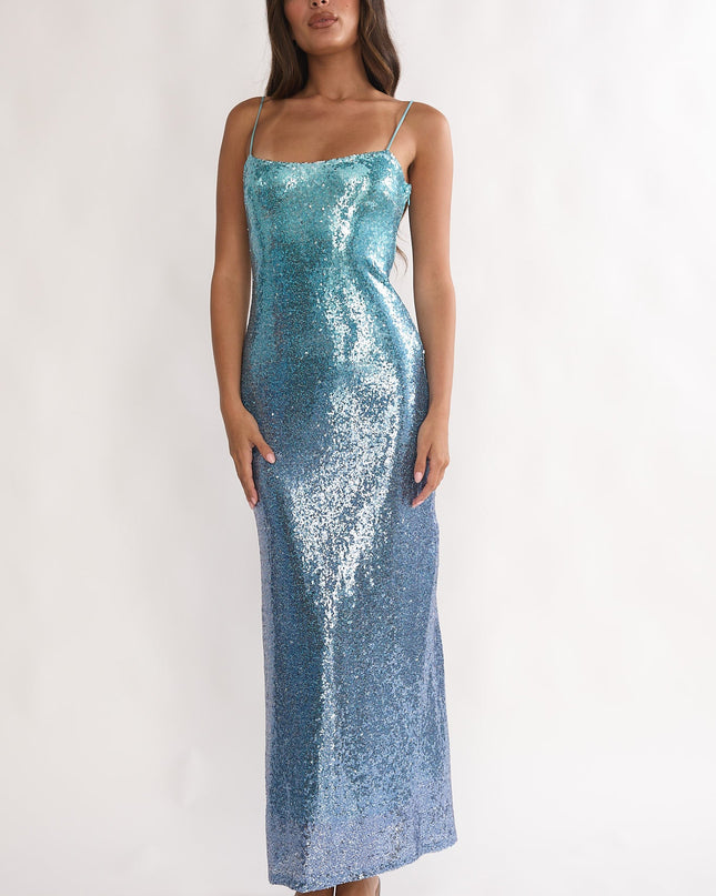 Blue Sequin Maxi Dress Gradient