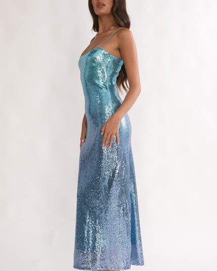 Blue Sequin Maxi Dress Gradient