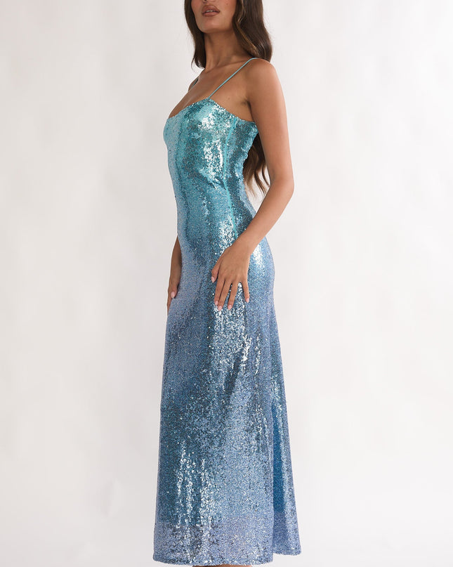 Blue Sequin Maxi Dress Gradient