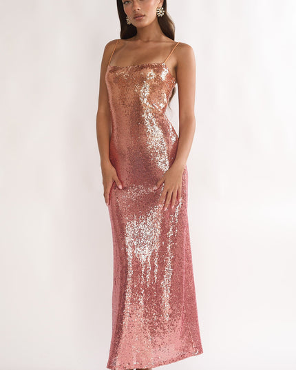 Pink Sequin Maxi Dress Gradient