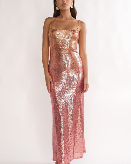 Pink Sequin Maxi Dress Gradient