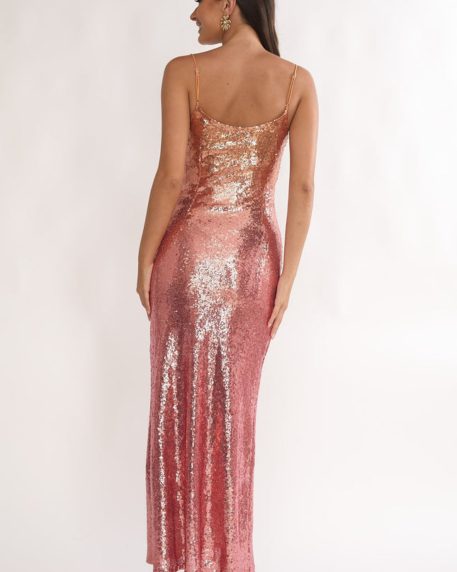 Pink Sequin Maxi Dress Gradient