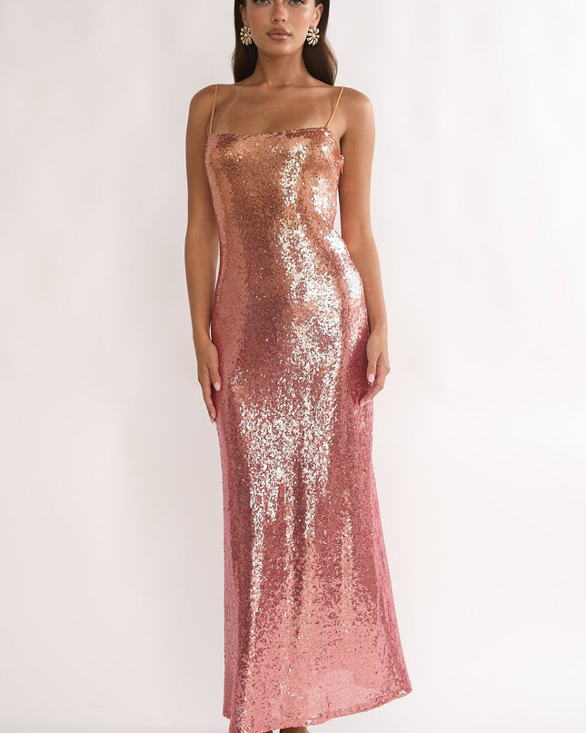 Pink Sequin Maxi Dress Gradient