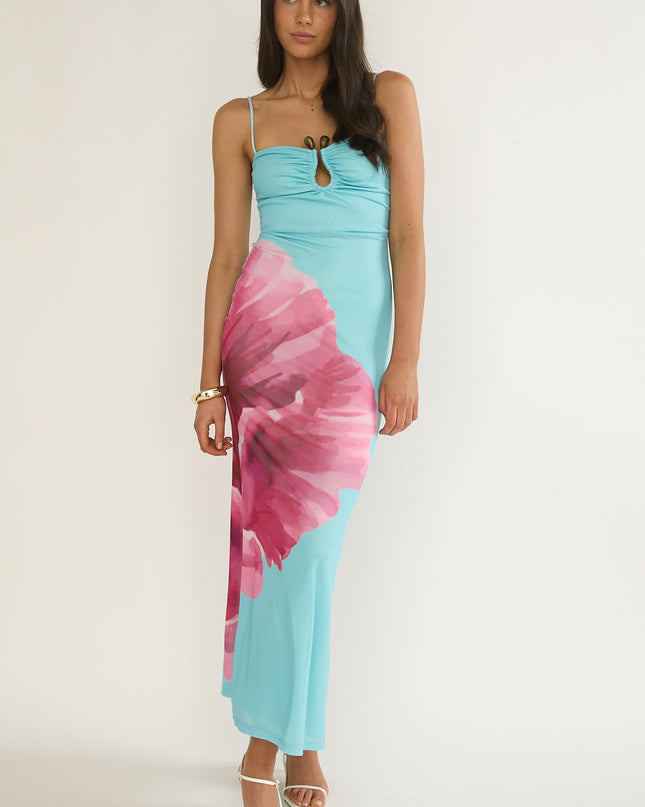 Aqua Wire Bust Maxi Dress Floral