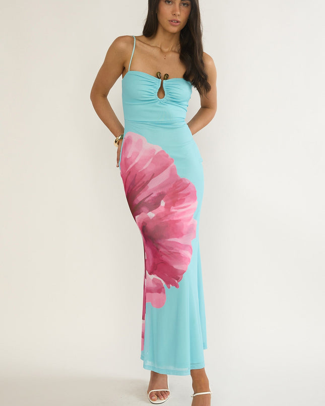 Aqua Wire Bust Maxi Dress Floral