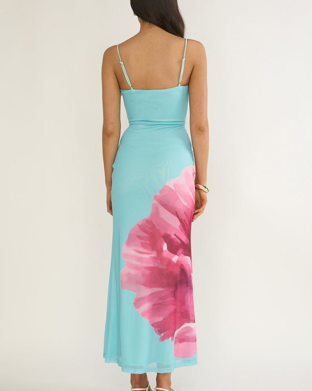 Aqua Wire Bust Maxi Dress Floral