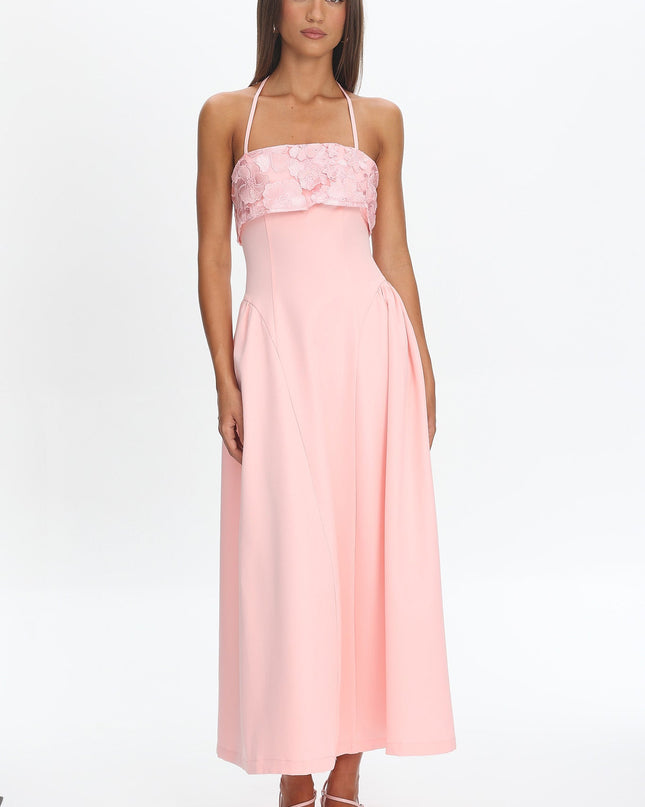 Blush Foldover Floral Bust Maxi Dress