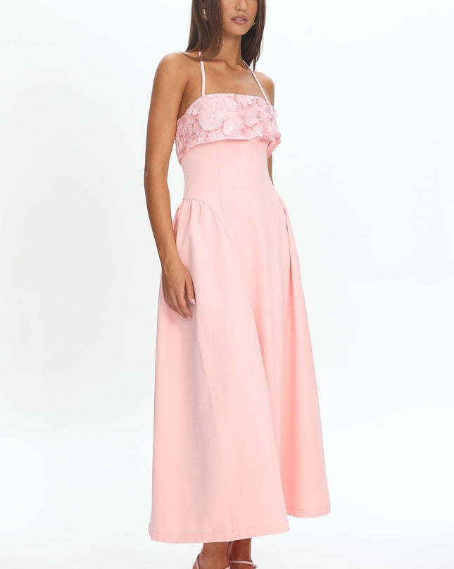 Blush Foldover Floral Bust Maxi Dress