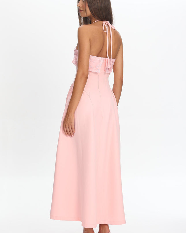 Blush Foldover Floral Bust Maxi Dress