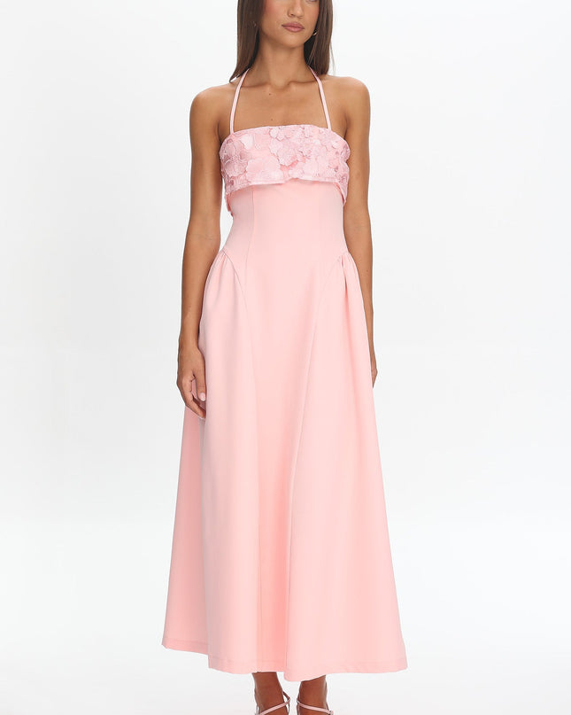 Blush Foldover Floral Bust Maxi Dress