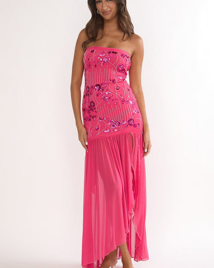 Plum Strapless Sequin Embellished Maxi Dress