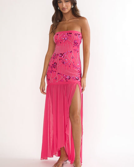 Plum Strapless Sequin Embellished Maxi Dress