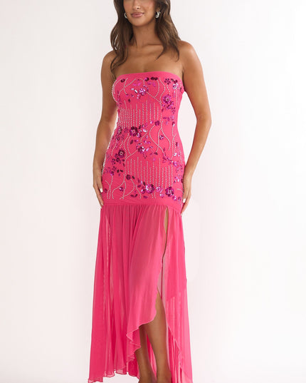 Plum Strapless Sequin Embellished Maxi Dress