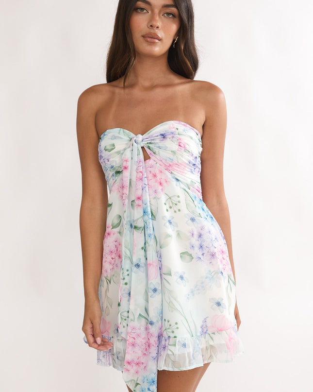 Lilac Tied Bust Strapless Mini Dress