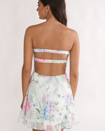 Lilac Tied Bust Strapless Mini Dress