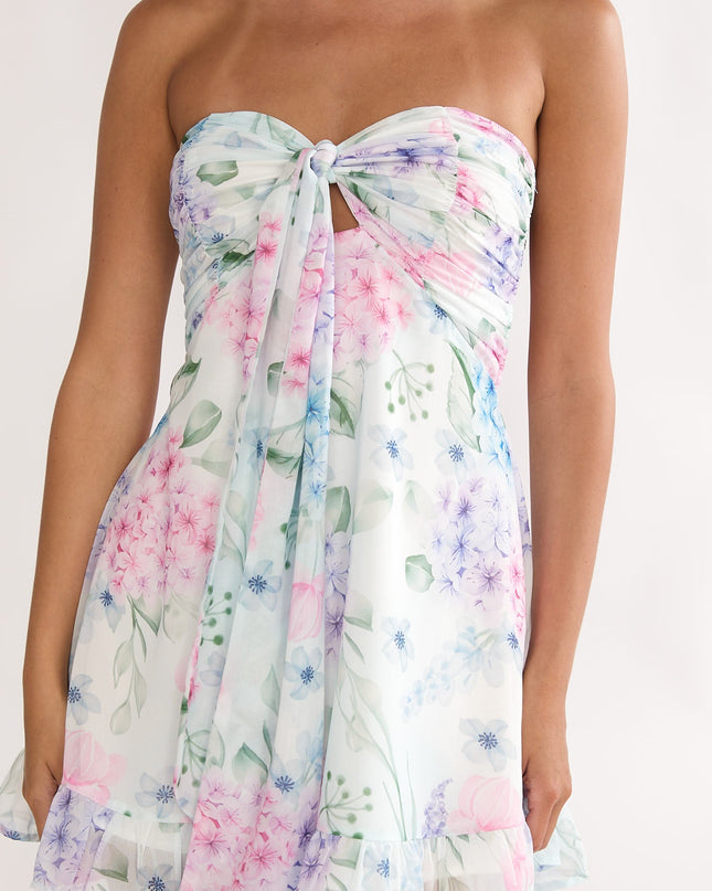 Lilac Tied Bust Strapless Mini Dress