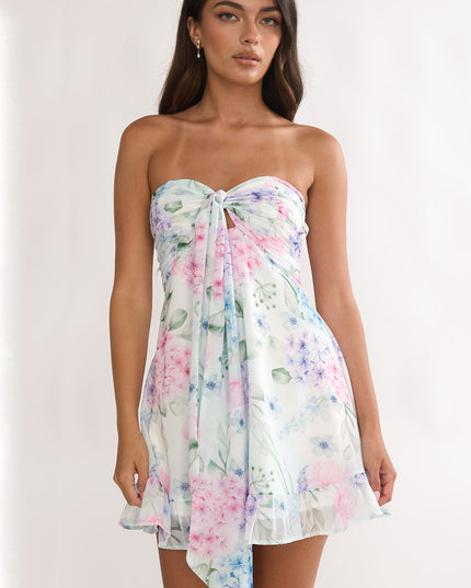 Lilac Tied Bust Strapless Mini Dress