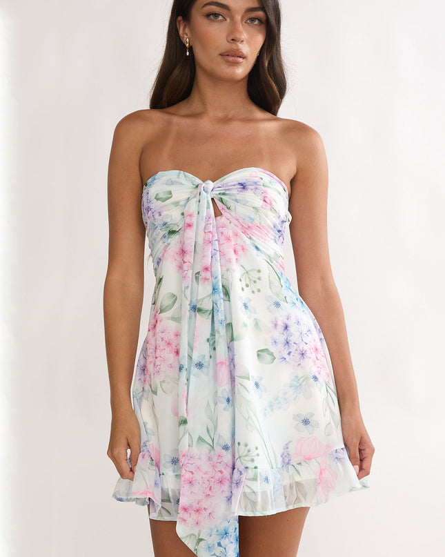 Lilac Tied Bust Strapless Mini Dress