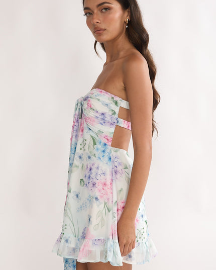 Lilac Tied Bust Strapless Mini Dress