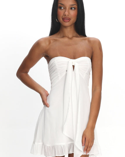 Cream Tied Bust Strapless Mini Dress