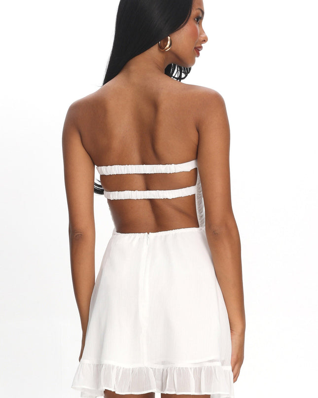 Cream Tied Bust Strapless Mini Dress