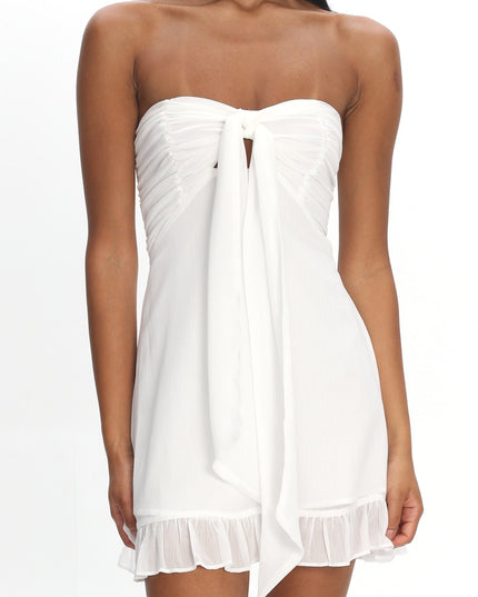 Cream Tied Bust Strapless Mini Dress