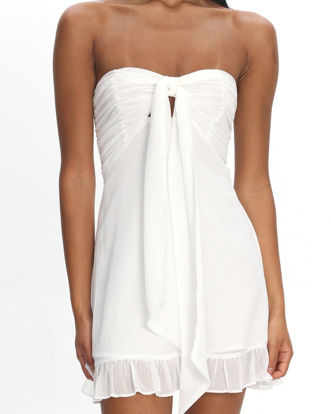 Cream Tied Bust Strapless Mini Dress