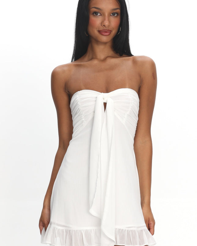 Cream Tied Bust Strapless Mini Dress