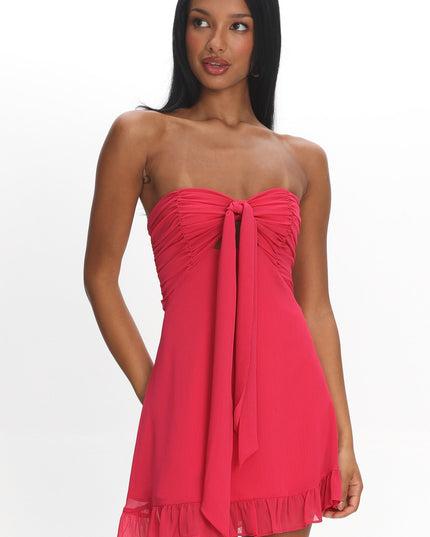 Raspberry Tied Bust Strapless Mini Dress