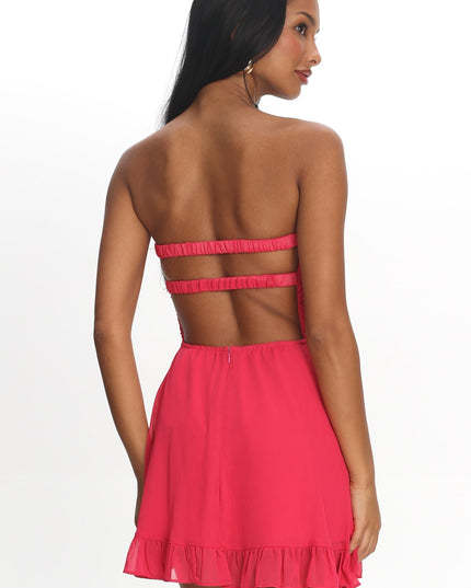 Raspberry Tied Bust Strapless Mini Dress