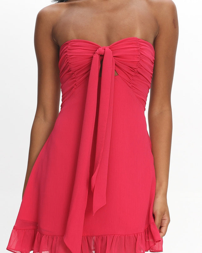 Raspberry Tied Bust Strapless Mini Dress
