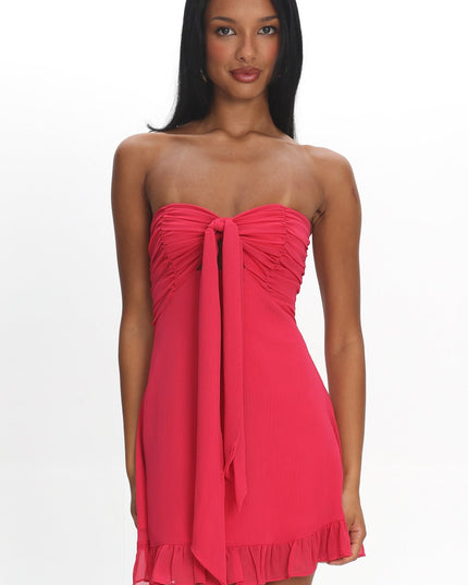 Raspberry Tied Bust Strapless Mini Dress