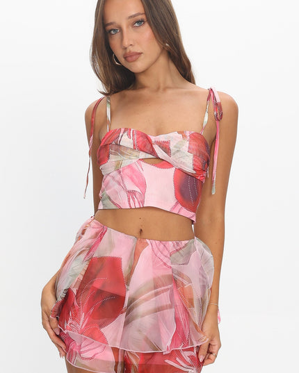 Red Layered Flounce Shorts Print