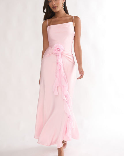 Light Pink Rosette Waist Maxi Dress
