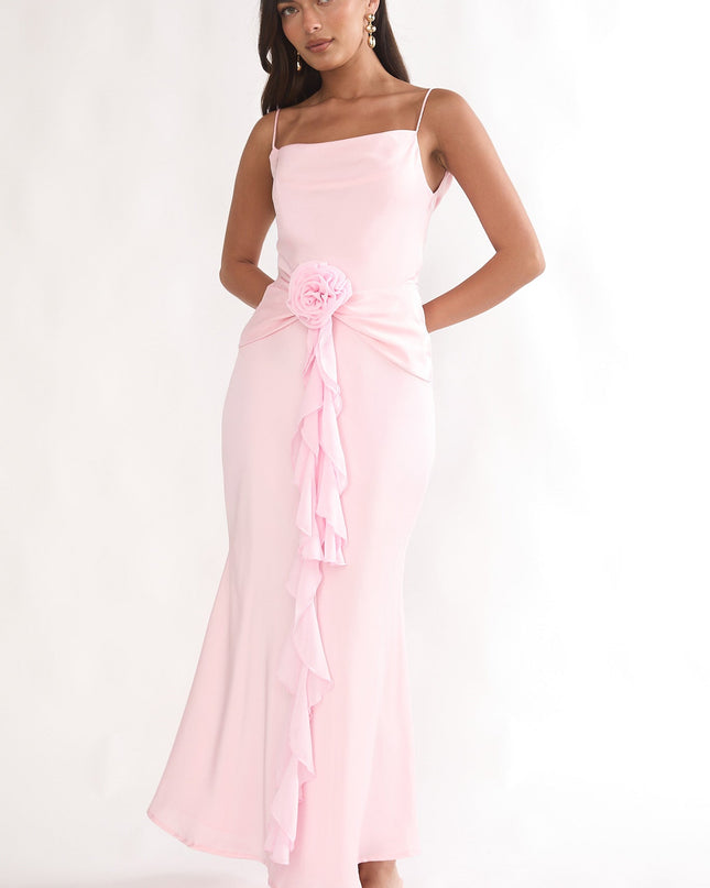 Light Pink Rosette Waist Maxi Dress