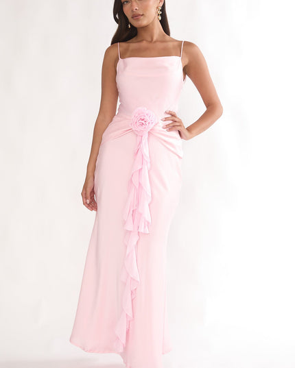 Light Pink Rosette Waist Maxi Dress