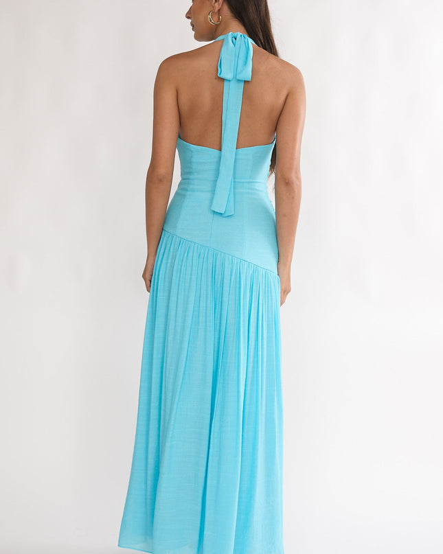 Aqua Sky Halterneck Maxi Dress