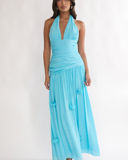 Aqua Sky Halterneck Maxi Dress