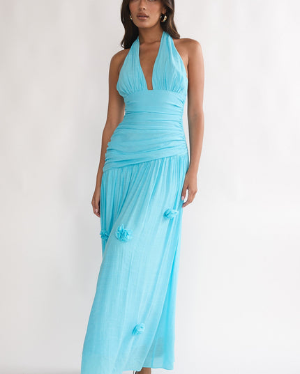 Aqua Sky Halterneck Maxi Dress