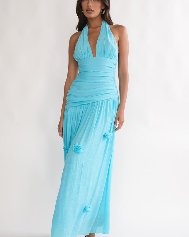 Aqua Sky Halterneck Maxi Dress