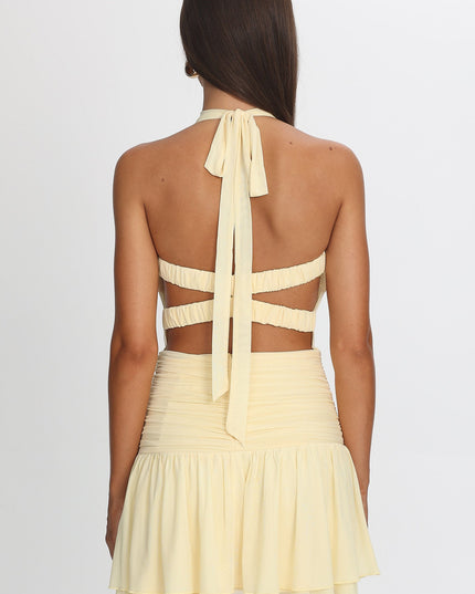 Lemon Sheer Bodice Mini Dress