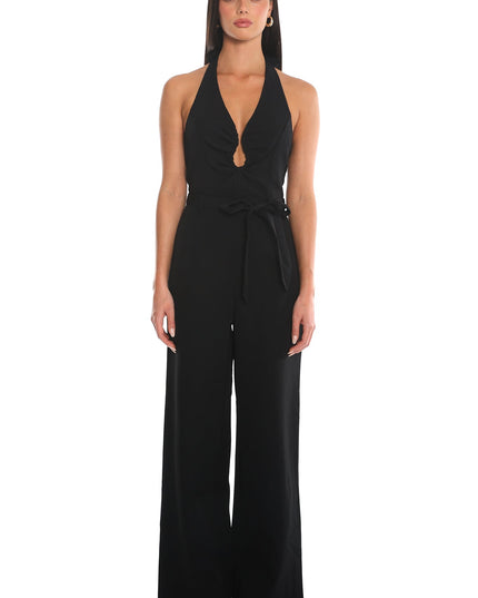 Black Smoke Screen Halter Wide-Leg Jumpsuit