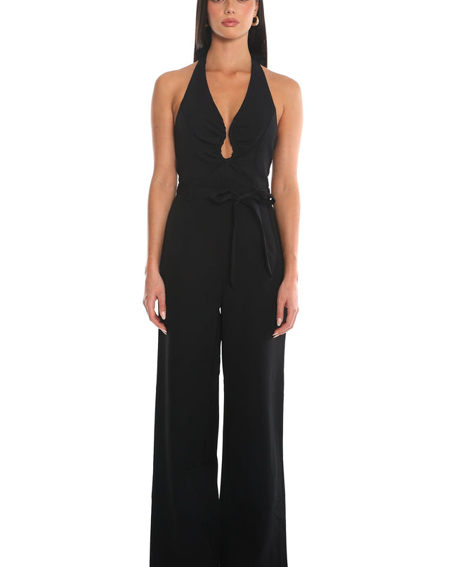 Black Smoke Screen Halter Wide-Leg Jumpsuit