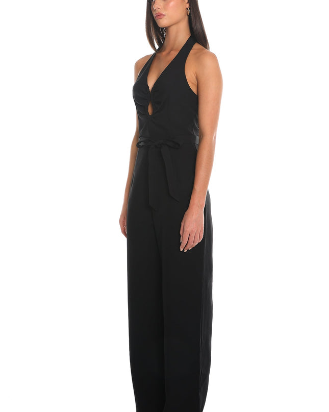 Black Smoke Screen Halter Wide-Leg Jumpsuit