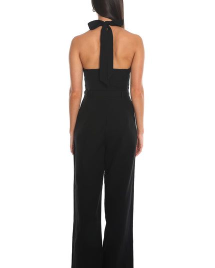 Black Smoke Screen Halter Wide-Leg Jumpsuit