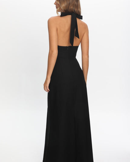 Black Plunging Halterneck Maxi Dress