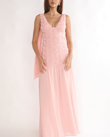 Pink Tied Back Maxi Dress Embellished