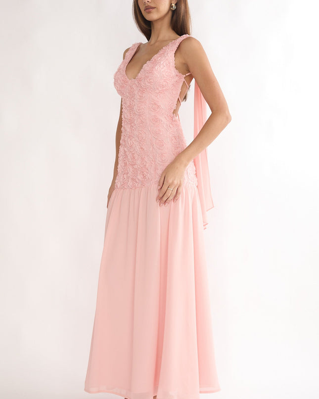 Pink Tied Back Maxi Dress Embellished