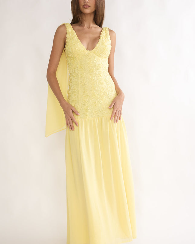 Yellow Tied Back Maxi Dress Embellished